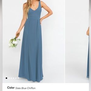 MuMu Jenn Maxi Dress in Slate Blue Chiffon